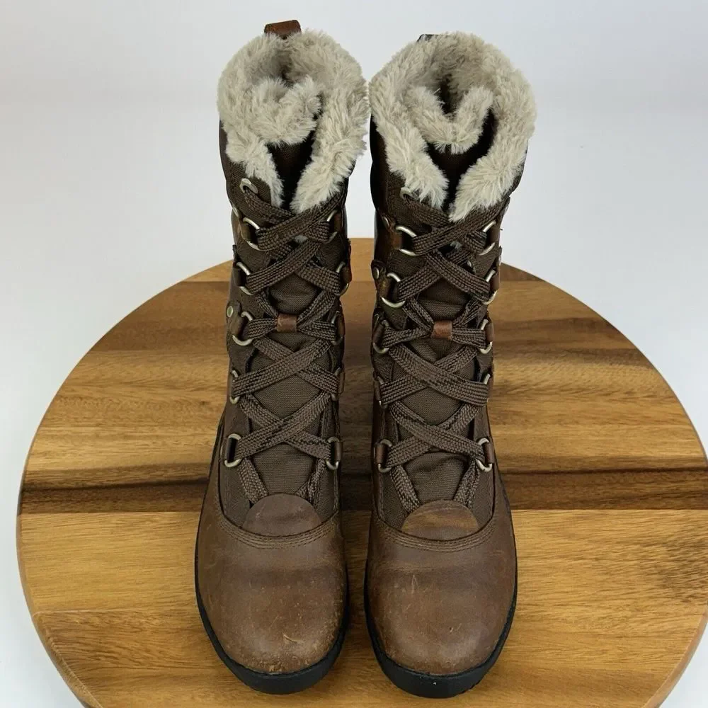 Womens TImberland Mount Hope Mid Fur Brown Leather Winter Trail Boots Size 7 M - Picture 8 of 10